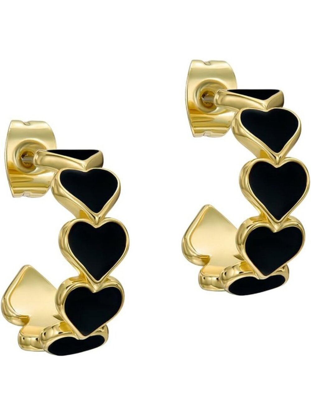 Chic Gold & Black Enamel Heart Hoop Earrings for Women - Stylish Jewelry